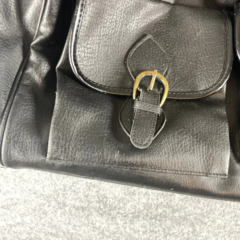 VTG PS Paul Sebastian Duffle Bag Mens Large Black Leather Travel Weekender 90s